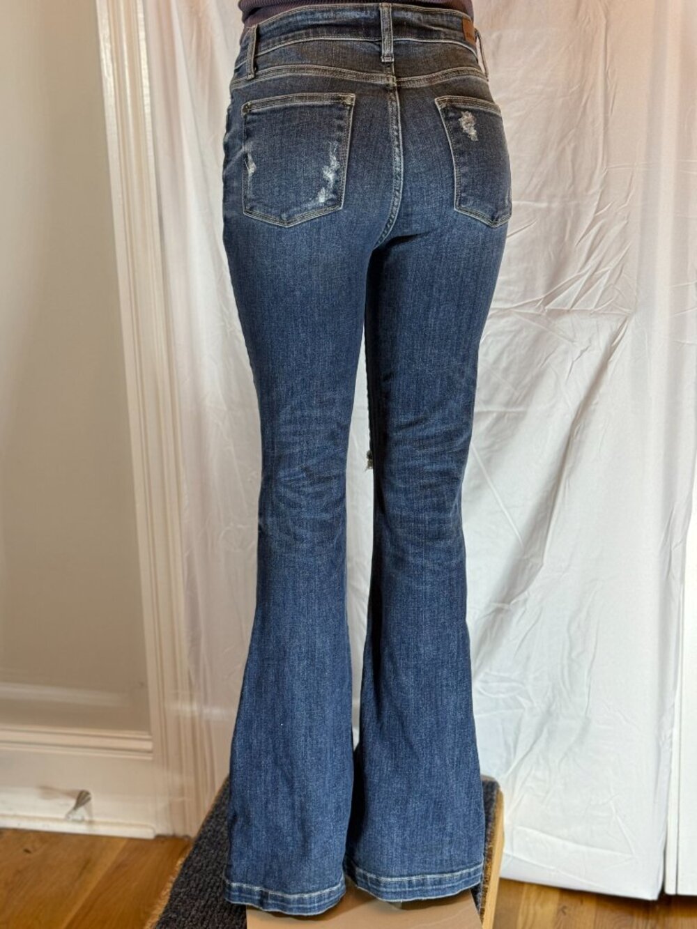 Judy Blue stretch Trouser Flare Ripped Button Fly Jeans Women's 7/28 see descr. - Picture 4 of 8